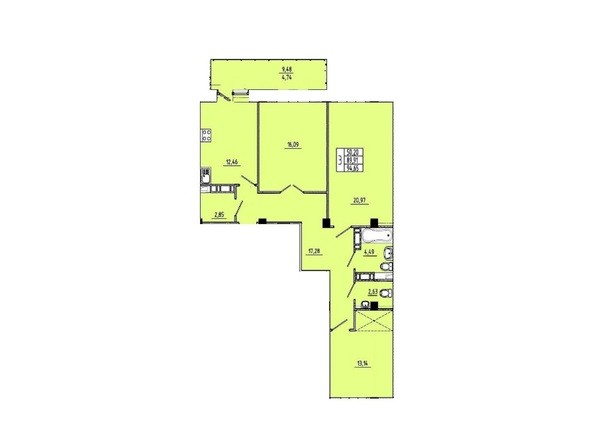Планировка 3-комнатной квартиры 94,65 кв.м