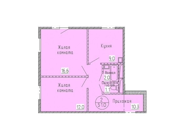 Планировка двухкомнатной квартиры 51 кв.м
