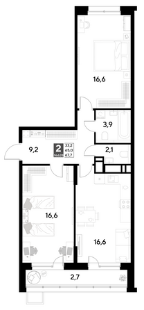 Планировка 2-комн 67,7, 68,9 м²