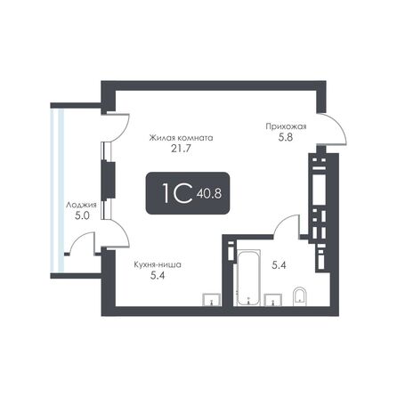 Планировка Студия 40,8, 40,9 м²