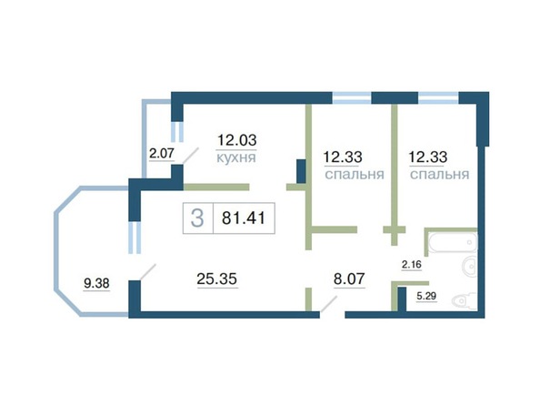 Планировка 3-комн 81,43 м²