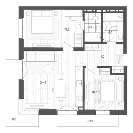 Планировка 3-комн 80,3 м²