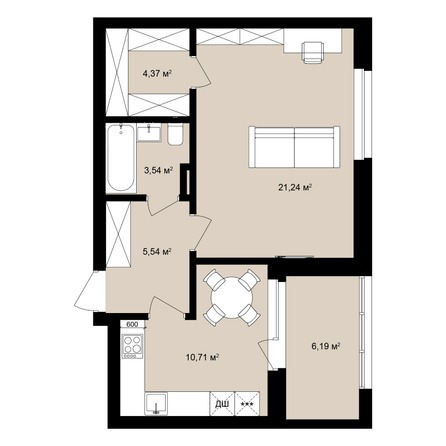 Планировка Студия 49,59 - 49,66 м²