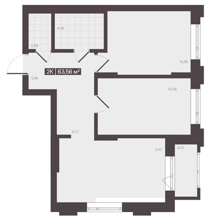Планировка 2-комн 63,56 м²