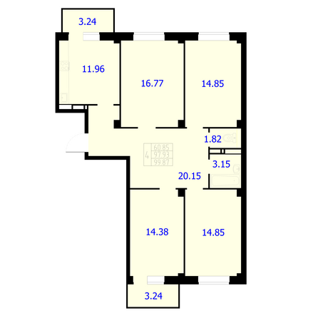 Планировка 4-комн 99,87 м²