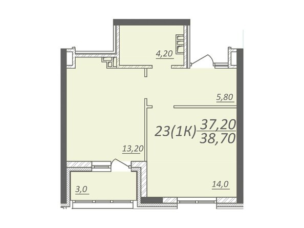 Планировка 1-комнатной квартиры 38,7 кв.м
