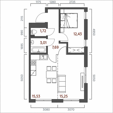 Планировка 2-комн 55,63 м²