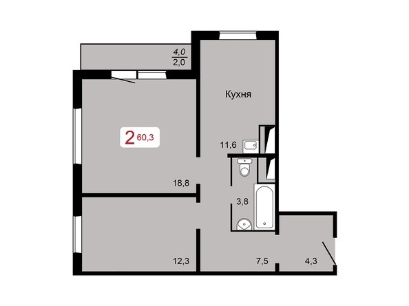 2-комнатная 60,3 кв.м