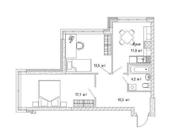 Планировка двухкомнатной квартиры 57,8 кв.м