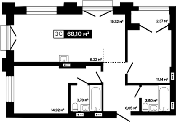 Планировка 2-комн 65,73 - 65,81 м²