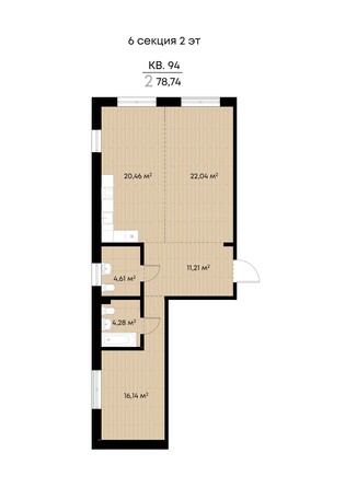 Планировка 2-комн 77,4, 78,74 м²
