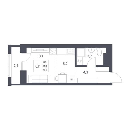 Планировка Студия 21,3 м²