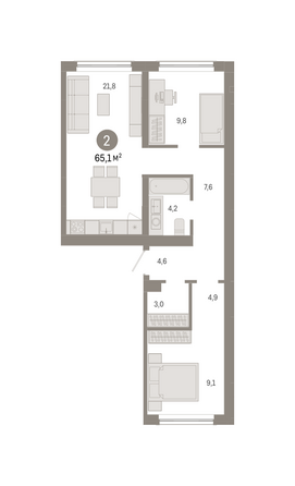 Планировка 2-комн 65,06 м²