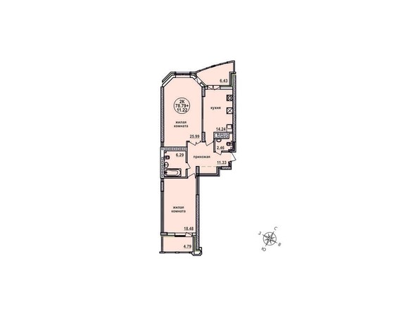 Планировка двухкомнатной квартиры 78,79 кв.м
