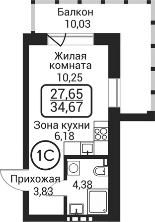 Планировка Студия 24,64 м²