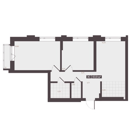 Планировка 3-комн 63,9 м²
