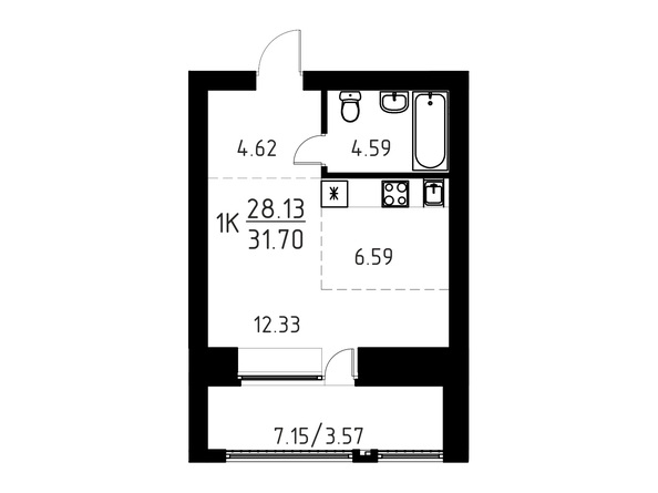 Планировка Студия 31,7 м²