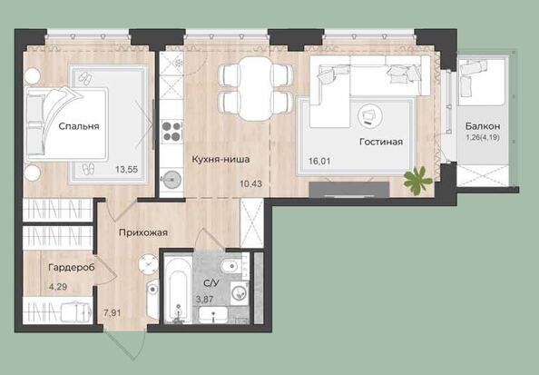 Планировка 2-комн 57,32 м²