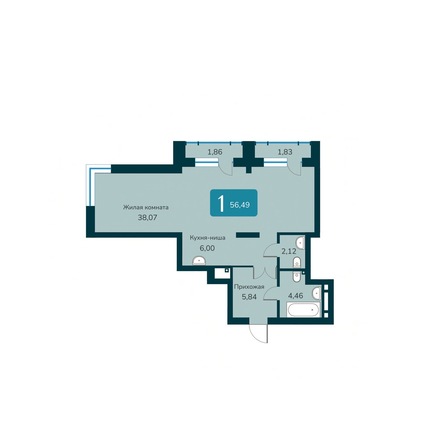 Планировка 2-комн 56,49 м²