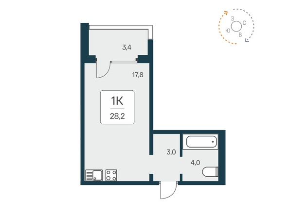 Планировка Студия 24,8, 28,2 м²