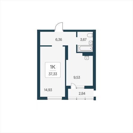 Планировка 1-комн 37,33 м²