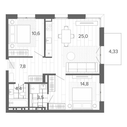 Планировка 3-комн 69,92 м²