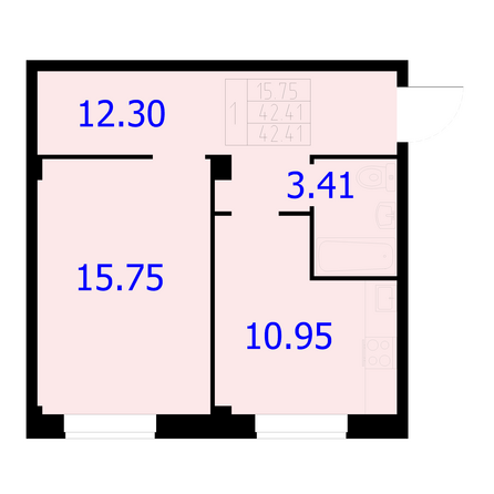 Планировка 1-комн 42,41 м²