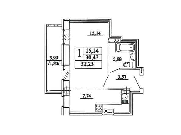 Планировка однокомнатной квартиры 32,23 кв.м
