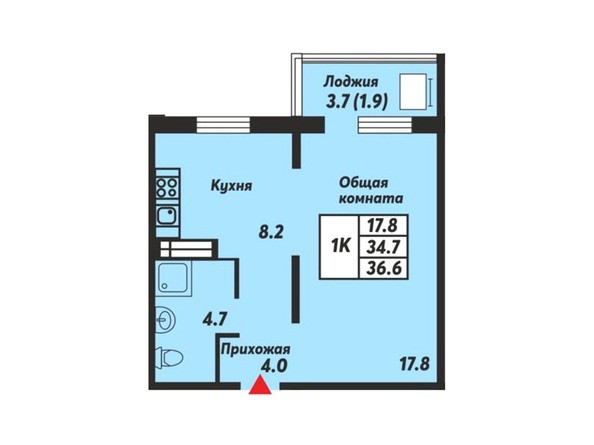 Планировка 1-комнатной квартиры 36,6 кв.м
