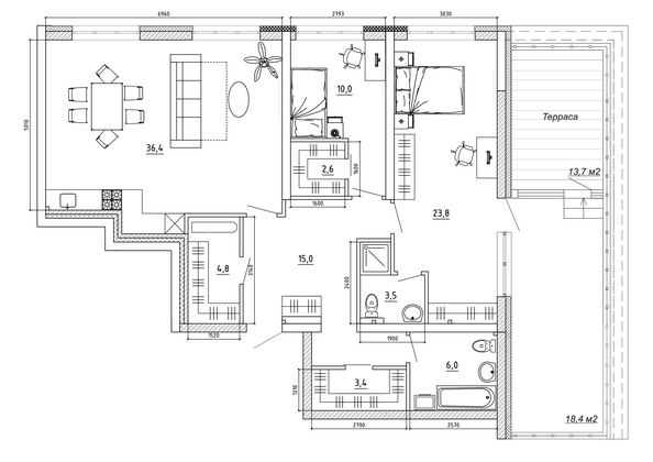 Планировка 3-комн 140,8 м²
