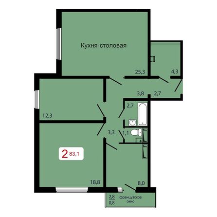Планировка 2-комн 83,1 м²