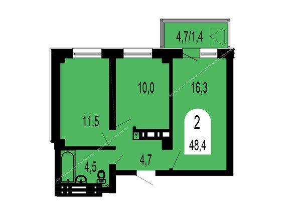 Планировка двухкомнатной квартиры 48,4 кв.м