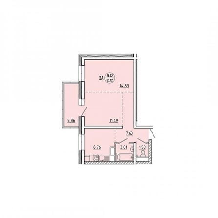 Планировка 2-комн 54,61 м²