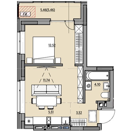 Планировка 1-комн 43,2 м²