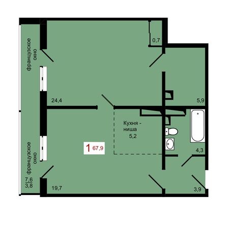 Планировка 1-комн 67,9 м²