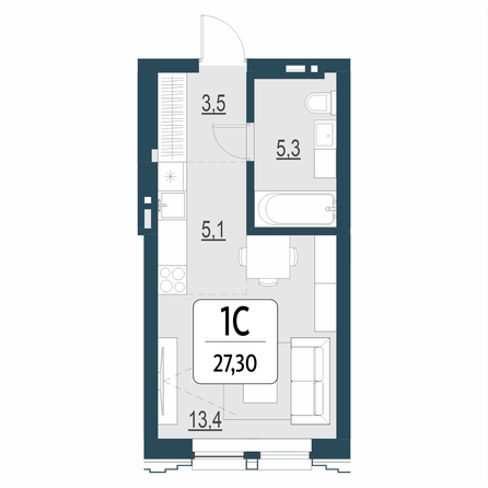 Планировка Студия 27,3 м²