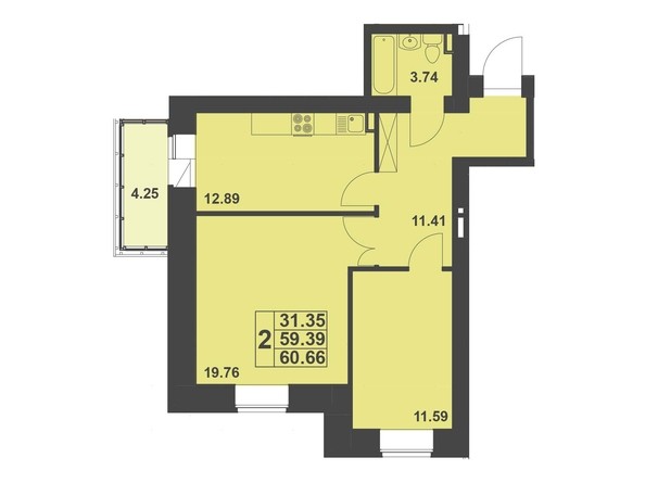 Планировка двухкомнатной квартиры 60,7 кв.м