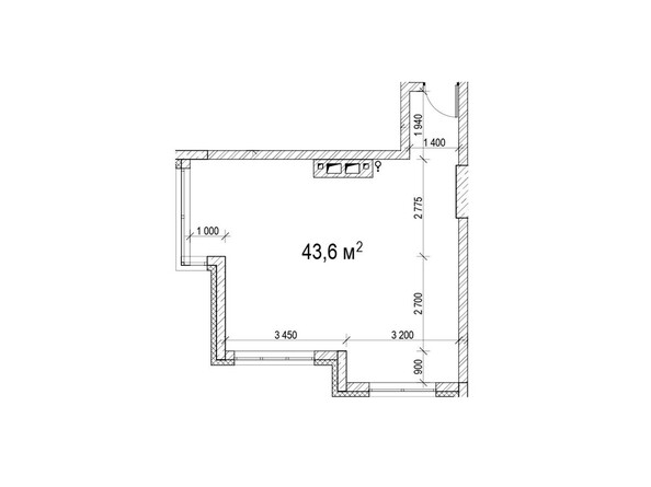 Планировка однокомнатной квартиры 43,6 кв.м