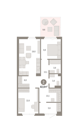 Планировка 2-комн 82,83 м²