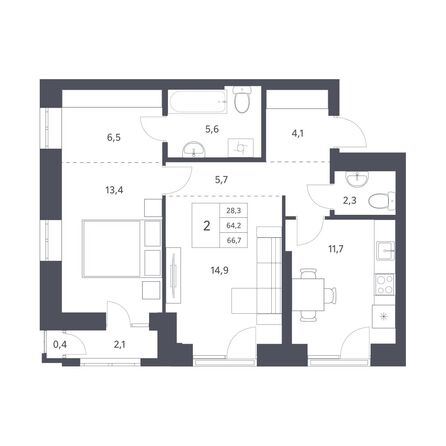 Планировка 2-комн 64,2 м²