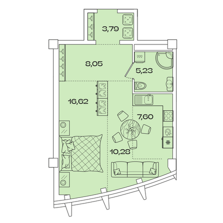 Планировка 1-комн 51,57 м²