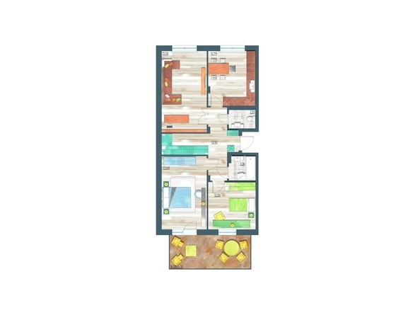 Планировка трехкомнатной квартиры 87,21 кв.м