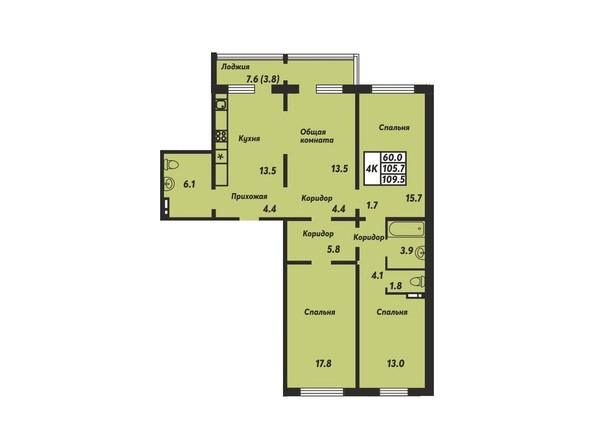 Планировка 4-комнатной квартиры 109,5 кв.м