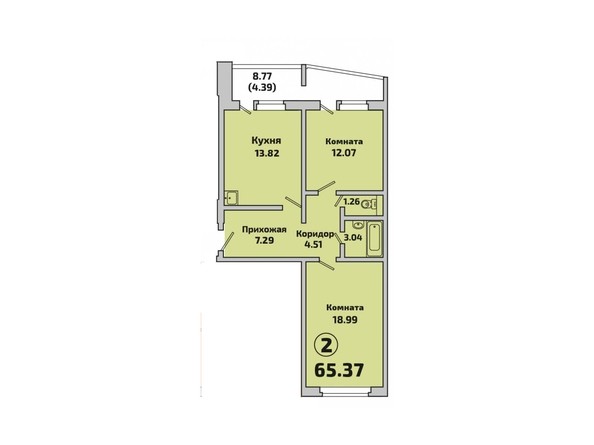Планировка 2-комнатной квартиры 65,37 кв.м