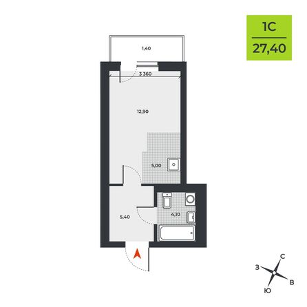 Планировка Студия 27,4 м²