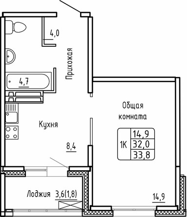 Планировка 2-комн 63,5 м²