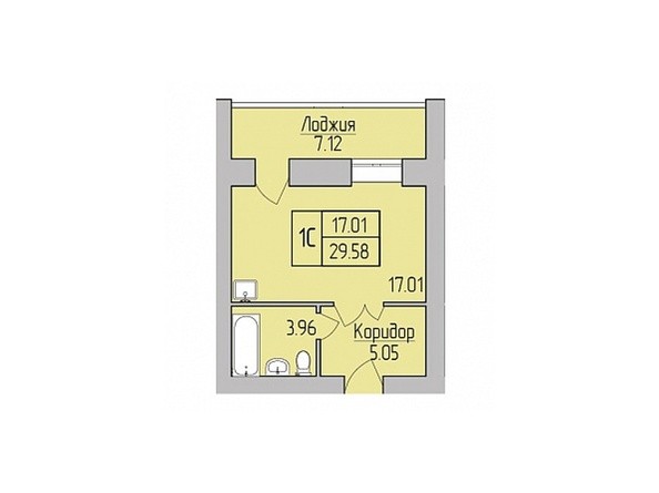 1-комнатная 29,58 кв.м