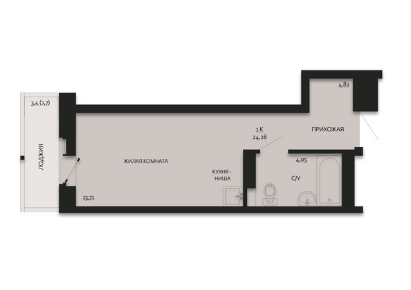 Планировка Студия 24,28, 24,31 м²