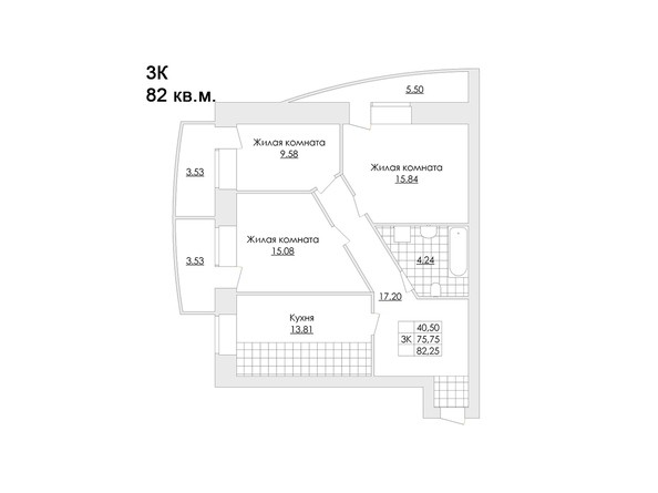 Планировка трёхкомнатной квартиры 82,3 кв.м