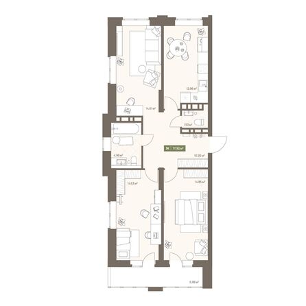 Планировка 3-комн 77,92 м²